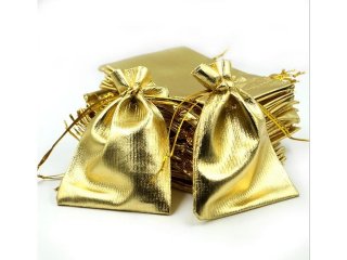 100 Golden Drawstring Gift Jewellery Pouches 12x9cm