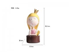 1Pc Girl Sculpture Figurine w/Crown Princess Statue Decor