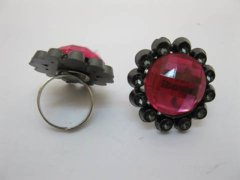 (image for) 12 New Flower Fuschia Rhinestone Rings - Adjustable