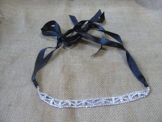 (image for) 6Pcs Black Ribbon Rhinestone Crystal Beaded Bridal Bridesmaid