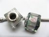 50 Black Silver Flower Cube Glass European Beads 50 Black Silver Flower Cube Glass European Beads