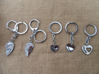12Pack x 2Pcs Lover Couple Heart Metal Key Ring Assorted