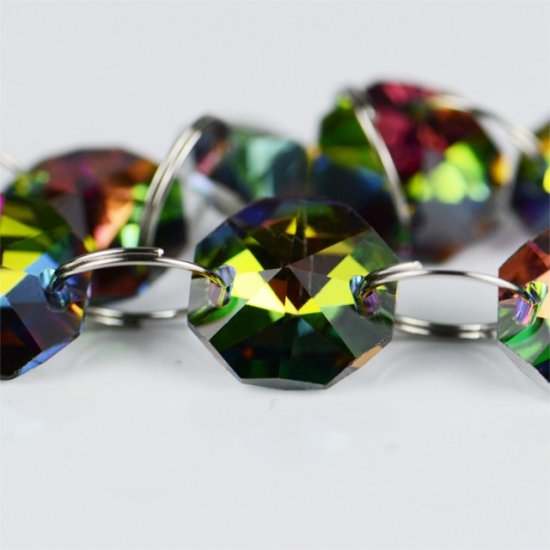 100 Rainbow Crystal Faceted Double-Hole Suncatcher Beads 14mm - Click Image to Close