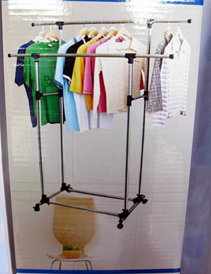 1X New Portable Mobile Double Rail Clothes Rack Hanger - Click Image to Close
