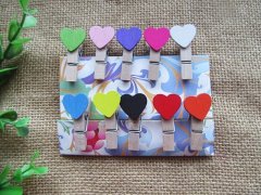 (image for) 5Sheets x 10Pcs Heart Wooden Clothespin Craft Clips Office Stati