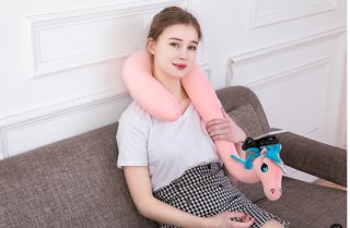 (image for) 1Pc Lazy Unicorn U-Shaped Neck Pillow w/Phone Holder Travel Pill