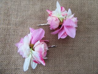1Sheet X 2Pc Hair Clips Barrette with Rose Lily Flower (image for) 1Sheet X 2Pc Hair Clips Barrette with Rose Lily Flower