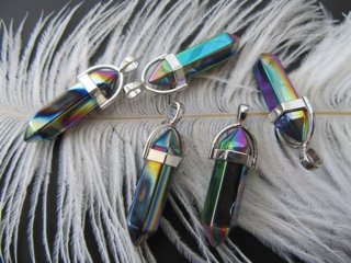 10X Rainbow Rock Pendant Hexagon Prism Beads Charms for Necklace