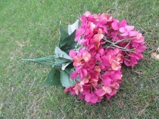 (image for) 5Pc x 9 Head Hot Pink Hydrangea Flower Arrangement Wedding Decor