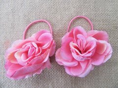 (image for) 1Pc Pink Rose Flower Elastic Hair Band Hair Tie With Hairclip