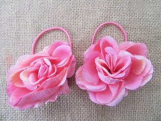 (image for) 1Pc Pink Rose Flower Elastic Hair Band Hair Tie With Hairclip