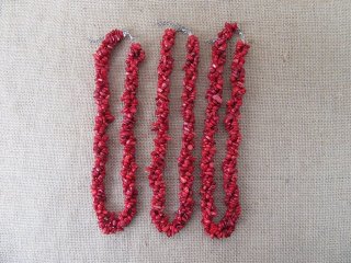 6Pcs Red Knited Genstone Chips Necklace 60cm Long
