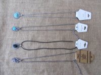 12Pcs Metal Chain Necklace with Dyed Gemstone Pendants Assorted