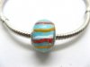 100 Aqua Colourful Stripe Glass European Beads be-g335