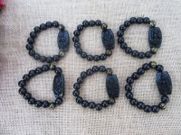 10Pcs Elastic Black Gemstone Rock Stone Bracelet 10mm Bead