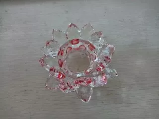1Pc Shiny Red Crystal Glass Lotus Flower Centerpiece Candle Hold