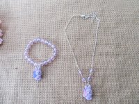 8Set Rabbit Metal Chain Necklace Purple Beaded Bracelet Set