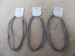 7Pcs Modern Dark Grey Beaded Necklace with Tail Chain 7Pcs Modern Dark Grey Beaded Necklace with Tail Chain