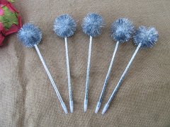 12Pcs Silver Poms Ball Pens Ball Point Pen Purple Ink Office