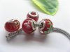 100 Red Round Glass European Beads pa-g48