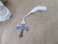 12Pcs Silver Cross Design Bookmark w/White Tassel Party Souvenir