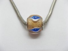 50 Tan Murano Blue Strips Round Glass European Beads be-g292 50 Tan Murano Blue Strips Round Glass European Beads be-g292