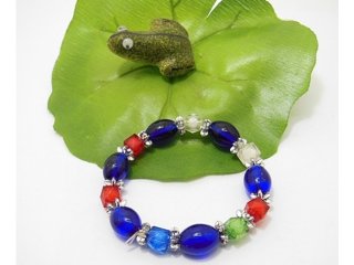 50 Dark Blue Oval Glass Beaded Bracelets br-g79