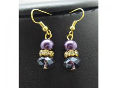 2x12Pairs Purple Glass Earrings Golden Plated Hook