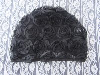 1X Elegant Retro Lace Rose Flower Beanie Hat Head Cap - Black