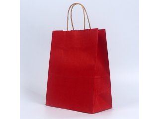 48 Bulk Kraft Paper Gift Carry Shopping Bag 26.5x21x10.5cm Red