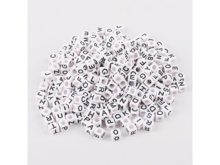 500g White & Black Alphabet Letter Cube Beads 6mm (image for) 500g White & Black Alphabet Letter Cube Beads 6mm