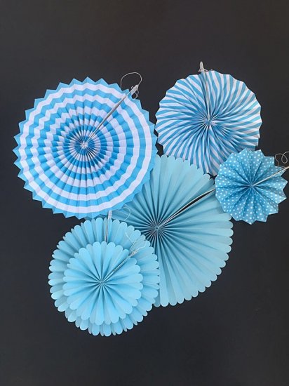 1Set X 6Pcs Blue Tissue Paper Fans Decorations Kit Wedding Brida - Click Image to Close