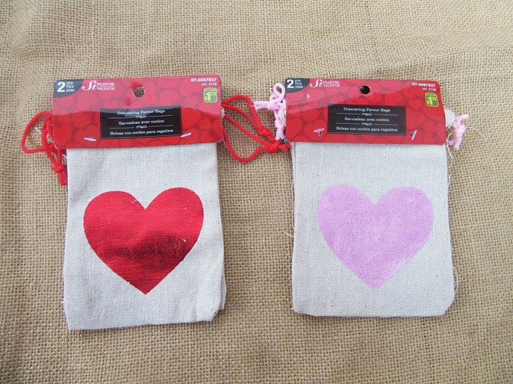 12Sheets x 2Pcs Heart Drawstring Jewellery Gift Pouches - Click Image to Close