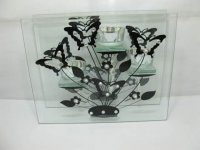 1X Glass Tea Light Holder Triple Holder Butterfly Pattern