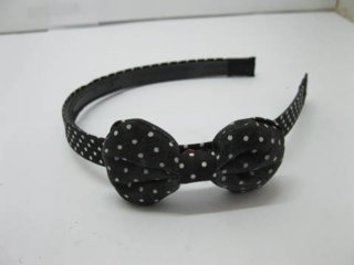 1x12Pcs Black Dotted Hairband with Bowknot 1.4cm wide