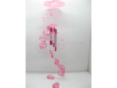 (image for) 5X Pink Double Heart Wind Chime with 4 Aluminum Pipes