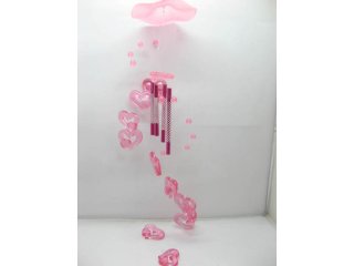 5X Pink Double Heart Wind Chime with 4 Aluminum Pipes