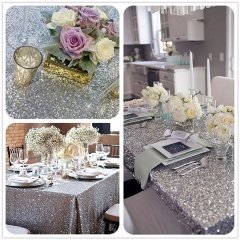 1Pc Sparkly Silver Sequin Table Cloth Cover Backdrop Wedding