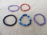 6Pcs Elastic Gemstone or Glass Beaded Bracelets Assorted