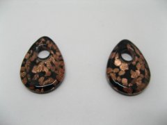 (image for) 10 Golden Foil Glass 44mm Black Teardrop Glass Pendants