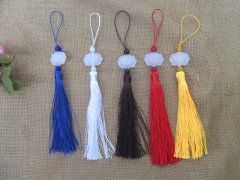 (image for) 12Pcs Lucky Lotus Chinese Bookmark Tassels Pendant Keyring