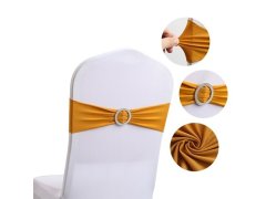 (image for) 10Pcs Golden Spandex Stretch Sash Chair Wider Bow Wedding Venue