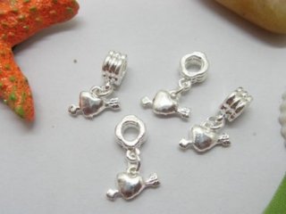 50Pcs European Thread Circle Bail Beads with Dangle Love Heart &