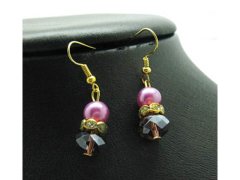 (image for) 24Pairs Red Glass Earrings Golden Plated Hook