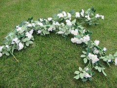 (image for) 4Pcs White Artificial Rose Leaf Garland Vine String Decor 1m Lon