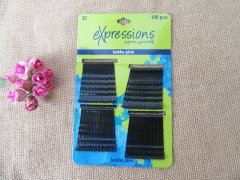 (image for) 1Sheetx 100Pcs Black Bobby Pins Grips Hair Barrette Clip 45mm
