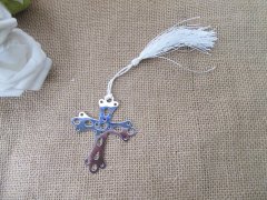 12Pcs Silver Cross Design Bookmark w/White Tassel Party Souvenir