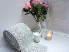 (image for) 1Roll X 10Yds Silver Diamond Mesh Rhinestone Ribbon Crystal Wrap