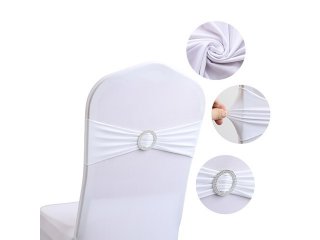 10Pcs White Spandex Stretch Sashes Chair Wider Bow Wedding Venue