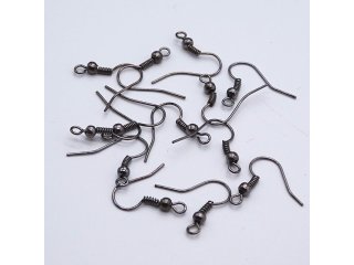 1000Pcs Gunblack Color Ear Wire Hooks W/Bead Coil